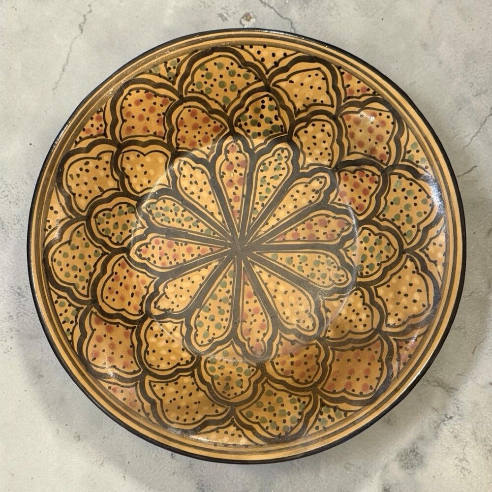 Le Souk Ceramique Hand Painted Mosaic Honey Serving Bowl Tunisia 9.5” Stoneware
